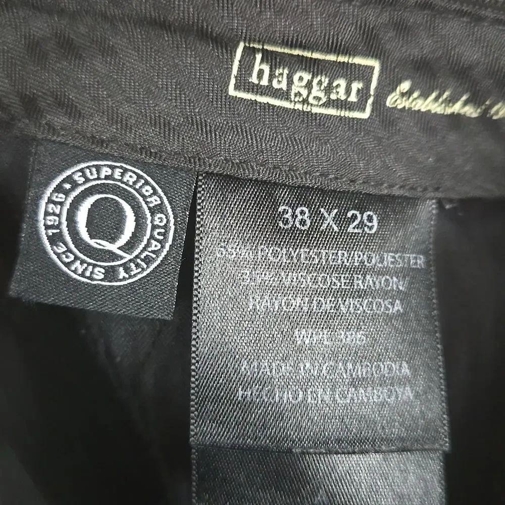 Haggar Men's 38x29 Black Pinstripe Classic Pleated Front Dress Pant Cuff No Iron - Picture 10 of 15